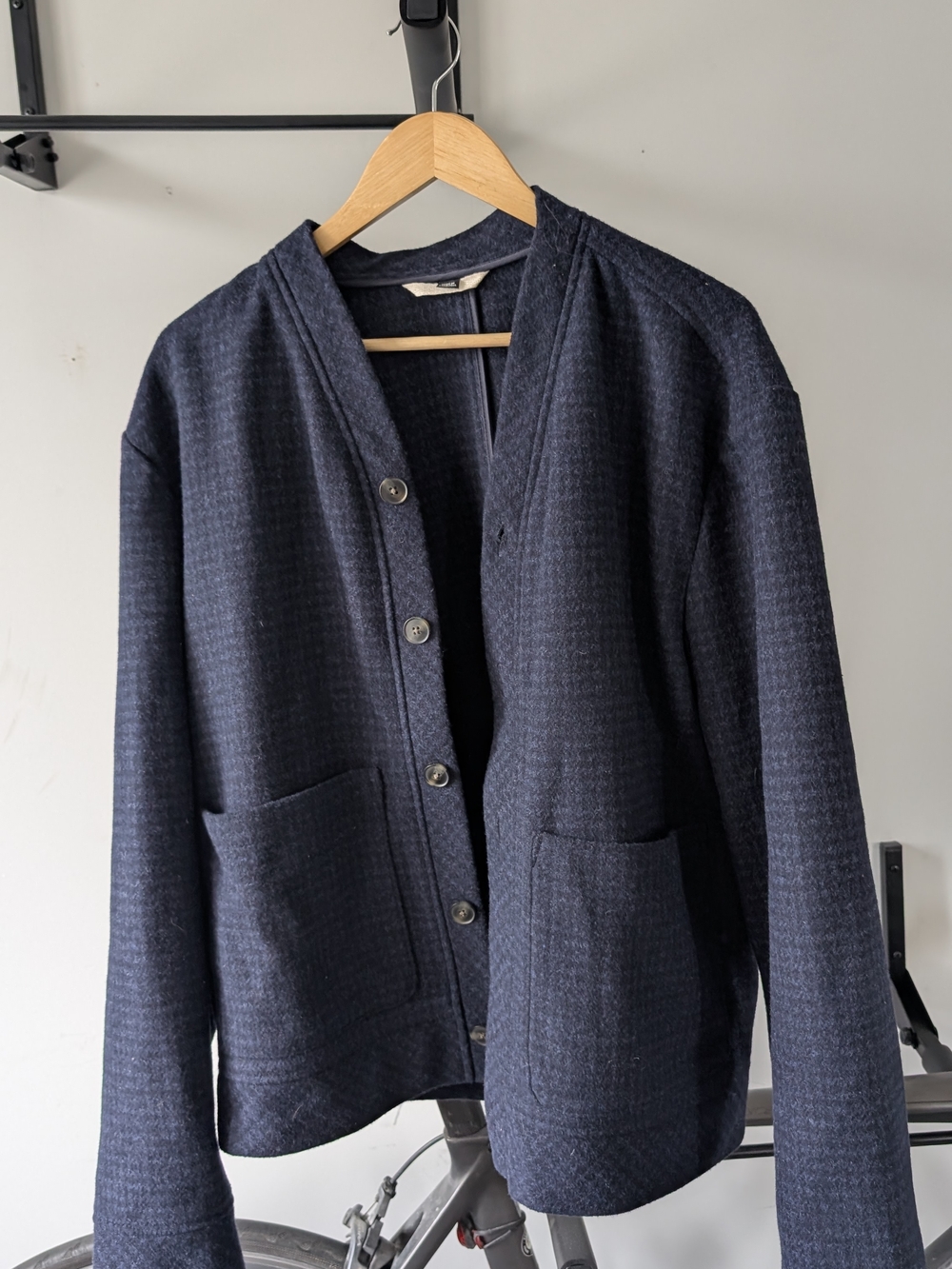 RW&CO. Cardigan Style Wool Navy Textured Button-Front Blazer